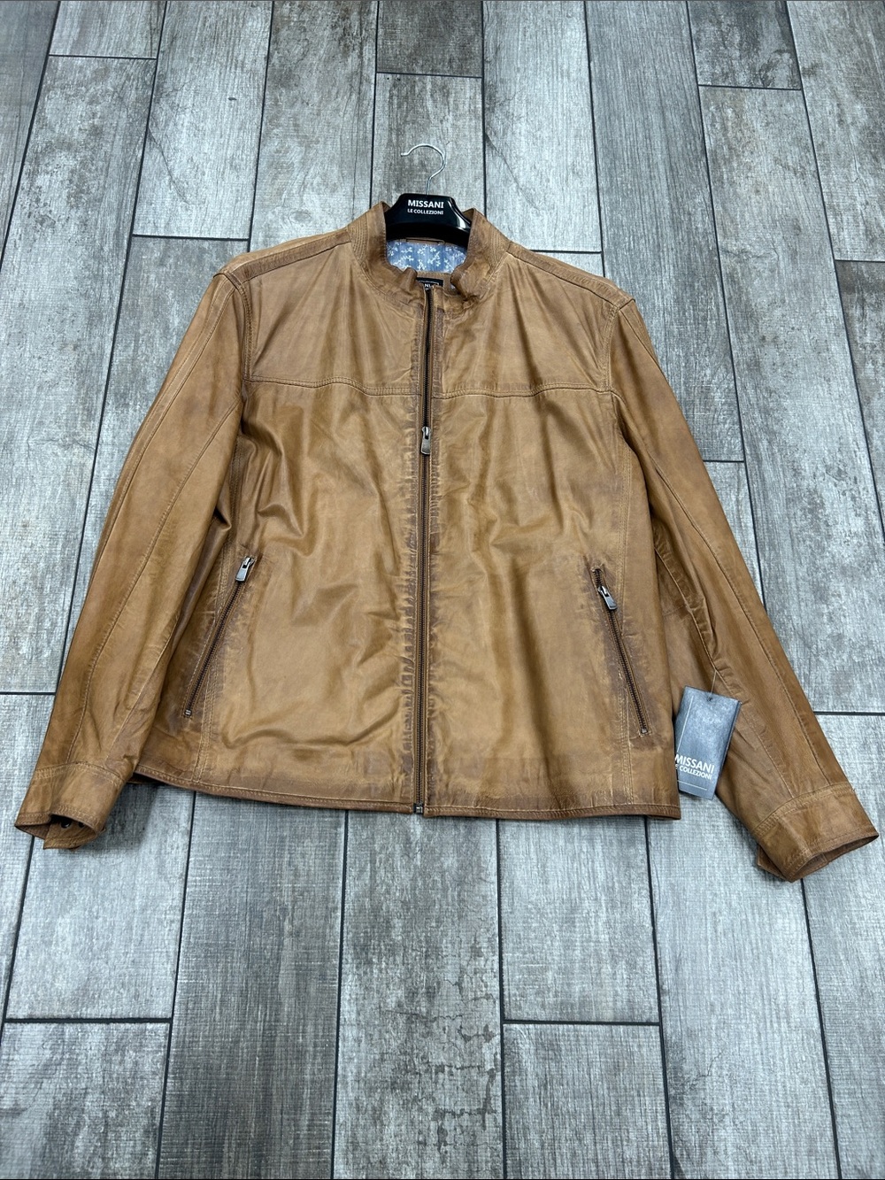 Missani Le Collezioni Men's Tan Leather Zip-Front Jacket NwT